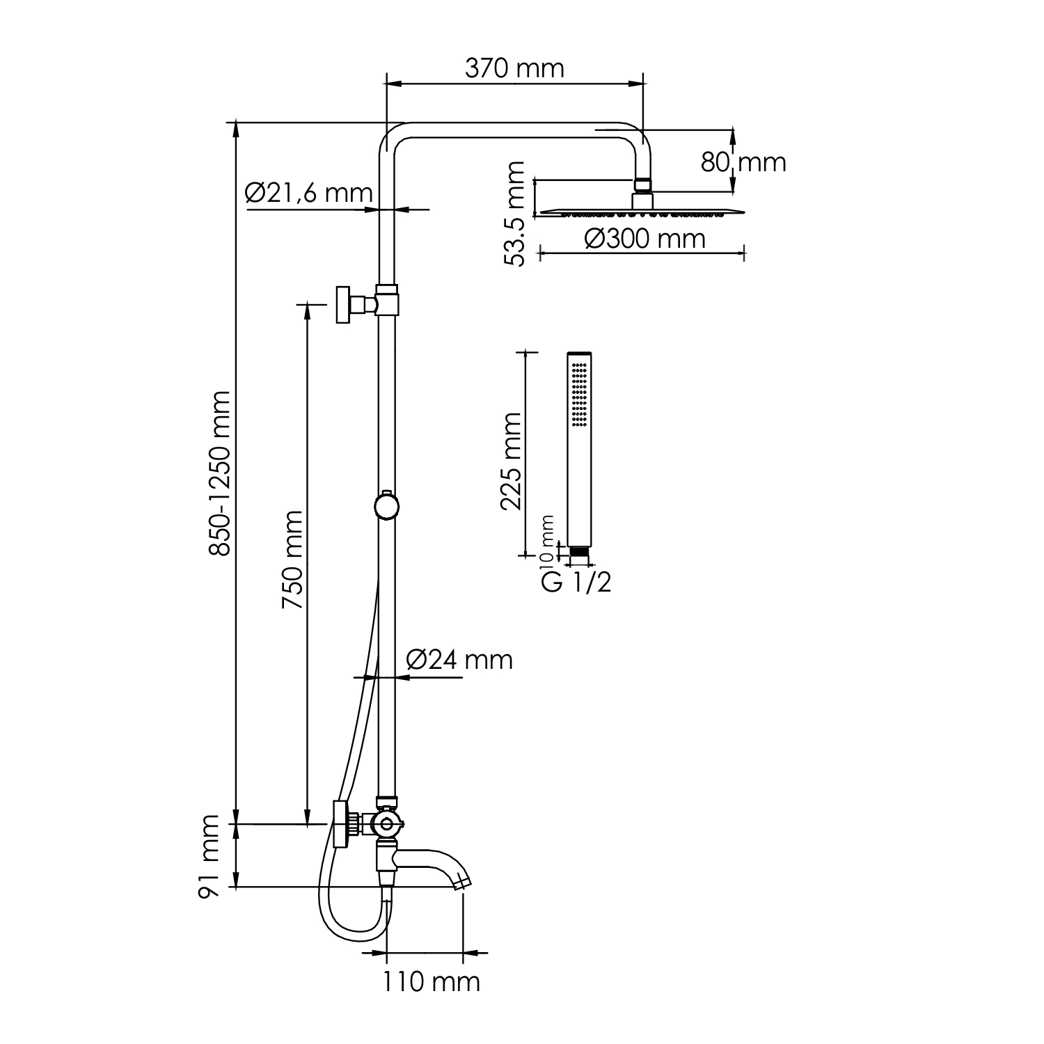 Душевая стойка WasserKRAFT A288.160.217.BM Thermo с термостатом, черный