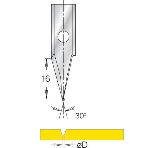 Нож для фрезы гравировка V паз 30 гр B16 пятка 0.5, для фрезы G1853 Dimar 3185007