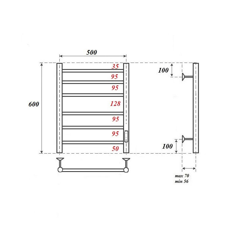 Полотенцесушитель электрический Point PN10856 П6 50x60 диммер справа, хром