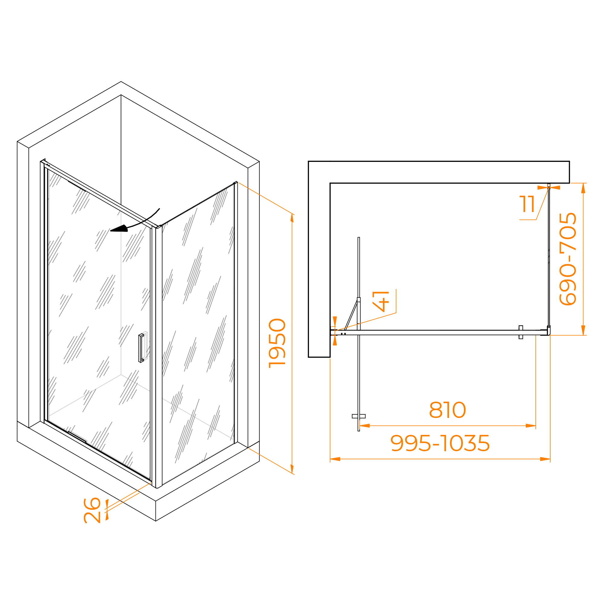 Душевой уголок RGW Stilvol SV-145B (SV-05B + Z-050-2B) 100x70 прозрачное, черный 703214507-14