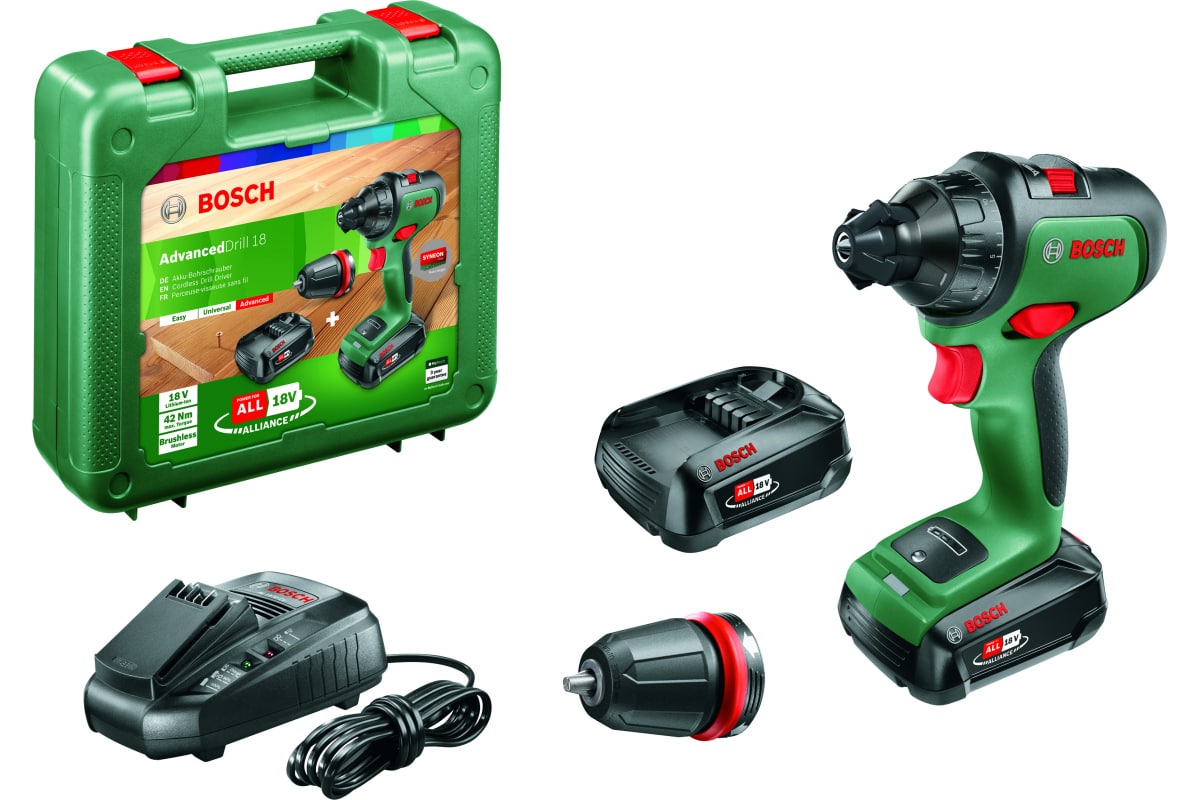 Аккумуляторная дрель-шуруповерт Bosch AdvancedDrill 18, 2 аккумулятора 06039B5006