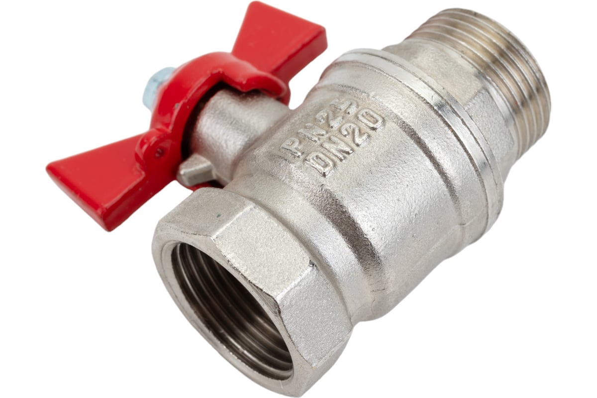 Шаровой кран для воды Valfex OPTIMA латунный 3/4" ВР/НР бабочка, никелированный 11Б27фт1М VF.218.NLB1.034.Bir