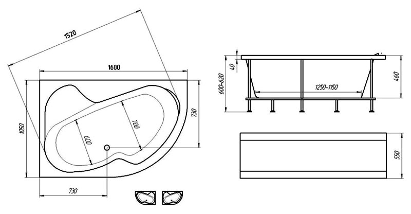 Акриловая ванна Marka One Aura 160x105 L