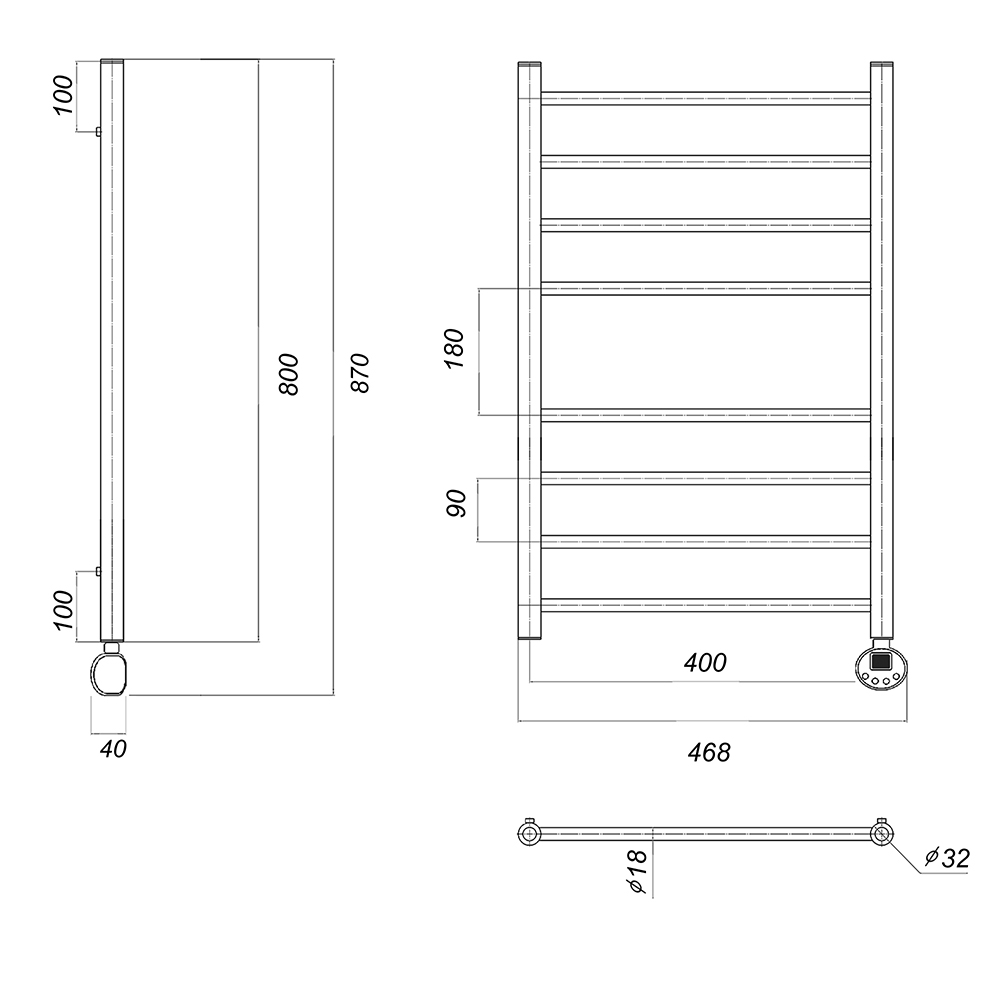 Полотенцесушитель электрический Domoterm Медея П8 400x800 ER ТЭН справа, хром