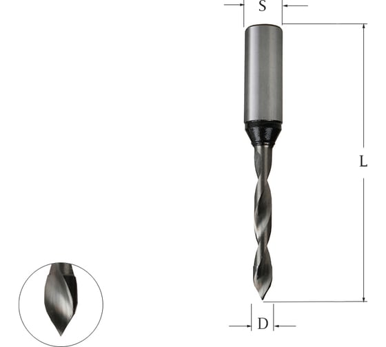 Сверло присадочное сквозное монолитное левое для ЛДСП (4.5х70 мм, S 10x30 мм) WOODWORK 324.045.L