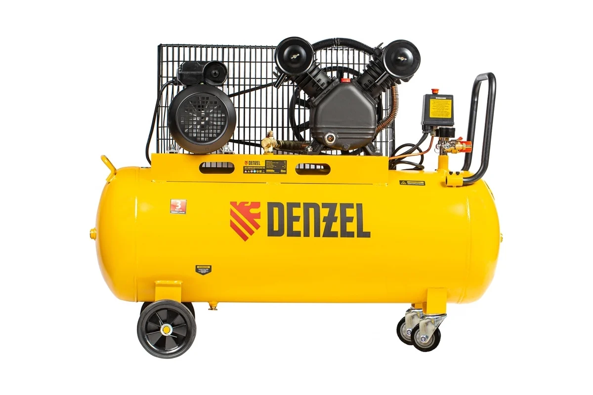 Воздушный компрессор с ременным приводом Denzel BCV2200/100 2.2 кВт, 100 литров, 370 л/мин 58110