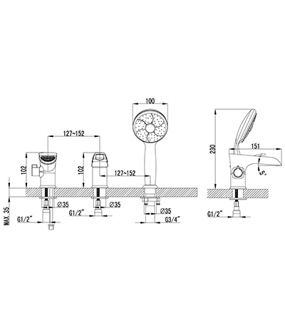 Смеситель на борт ванны Lemark Omega LM3145C