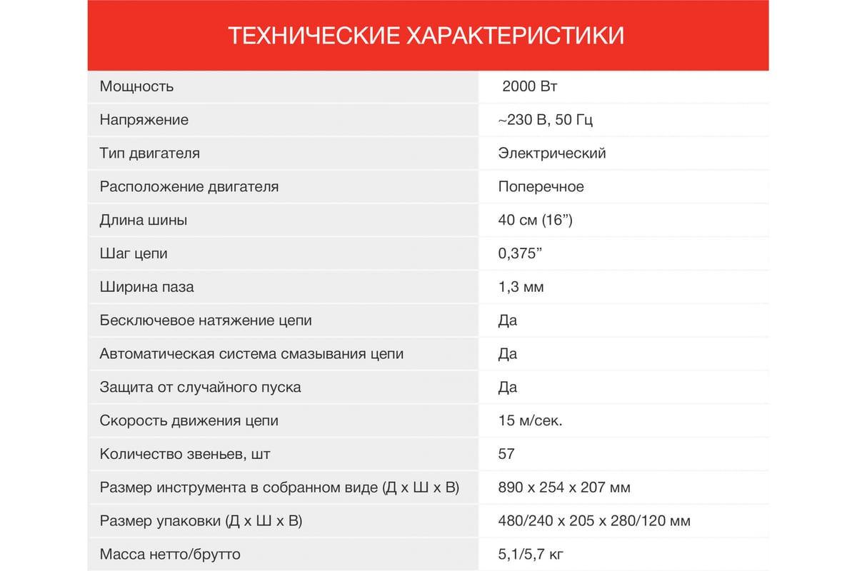 Электрическая цепная пила Starwind SE-2016 2000 Вт длина шины 16 дюймов 40 см 1909387