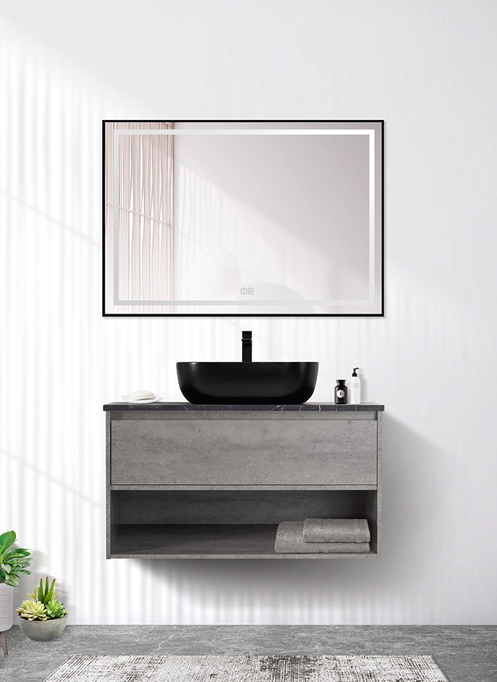 Тумба со столешницей BelBagno Kraft 80 см 1 ящик, полка Cemento Grigio