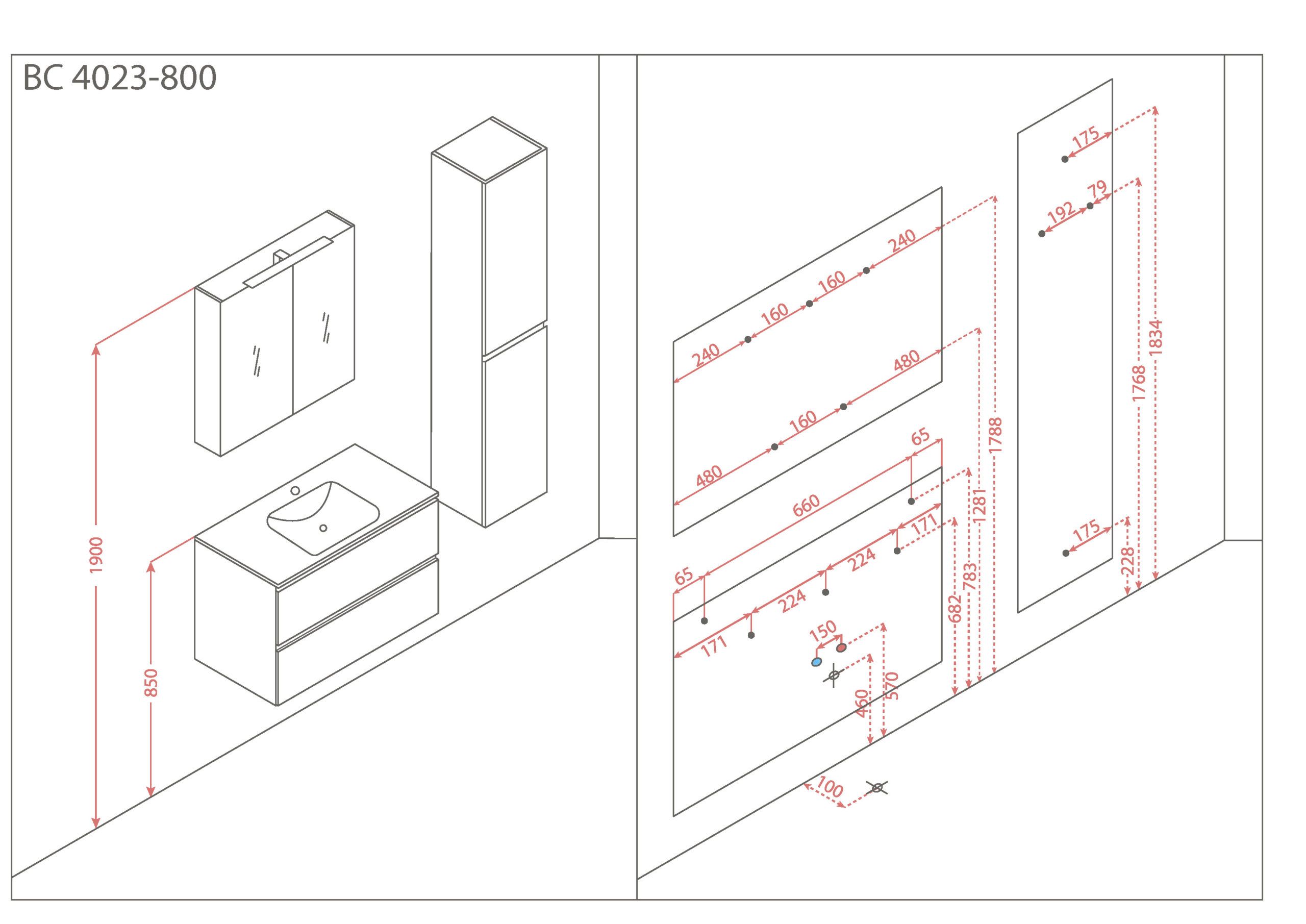 Зеркальный шкаф Orans BC-4023-800 80 см графит матовый