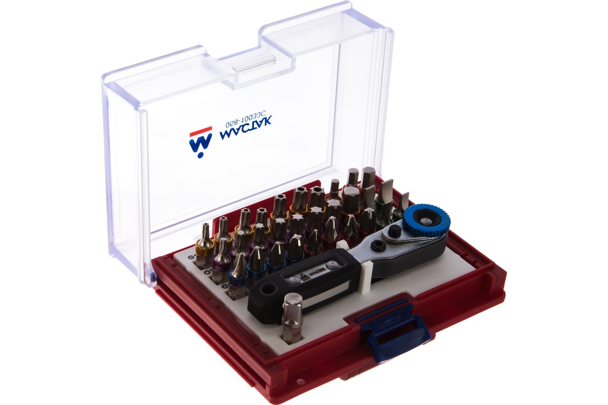 Набор вставок бит 1/4, TORX, HEX, PZ, PH, SLOT, 33 предмета Мастак 058-10033C