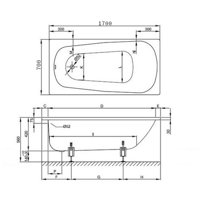 Стальная ванна Bette Form 170x70 2945-000 AD PLUS AR встраиваемая, с шумоизоляцией, антискользящ. покрытие