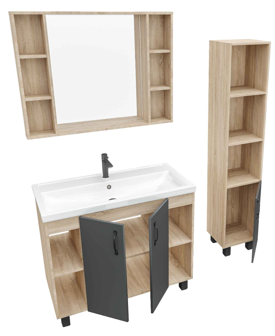 Мебель для ванной Grossman Флай 100 см дуб сонома/серый