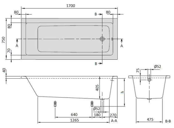 Акриловая ванна Villeroy&Boch Targa Plus Mono 170x75 см