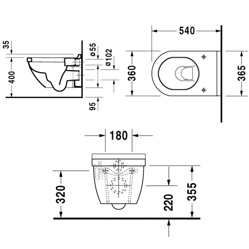 Подвесной унитаз Duravit Starck 3 22250900001 с антигрязевым покрытием