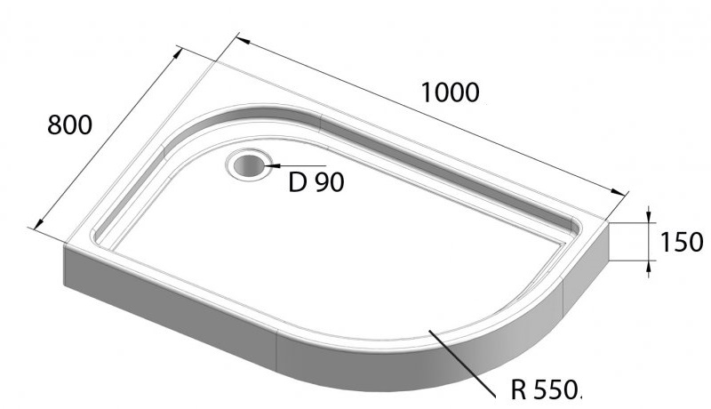 Поддон для душа BelBagno TRAY-BB-RH-100/80-550-15-W-L 100x80 четверть круга, левый