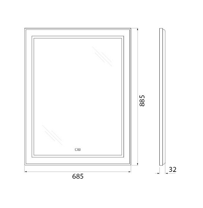 Зеркало BelBagno SPC-KRAFT-685-885-TCH-WARM-NERO 70x90 см антипар, черный в алюминиевой раме