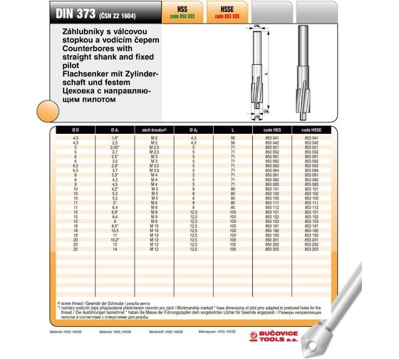 Цековка (4.2/10х80 мм; 180 гр.; M5; HSSE) Bucovice Tools 853101