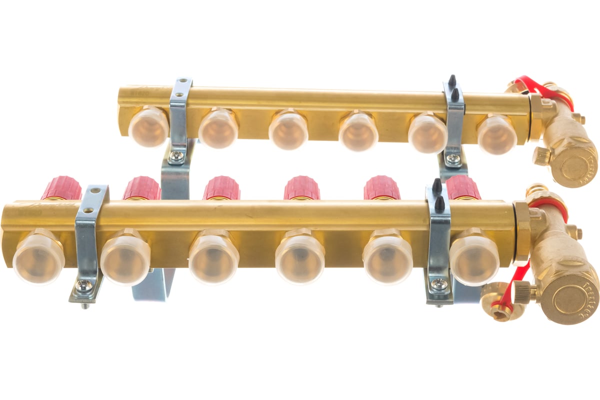 Комплект коллекторов Danfoss FHF-6 set с кронштейнами и воздухоотводчиками 6 контуров 088U0706