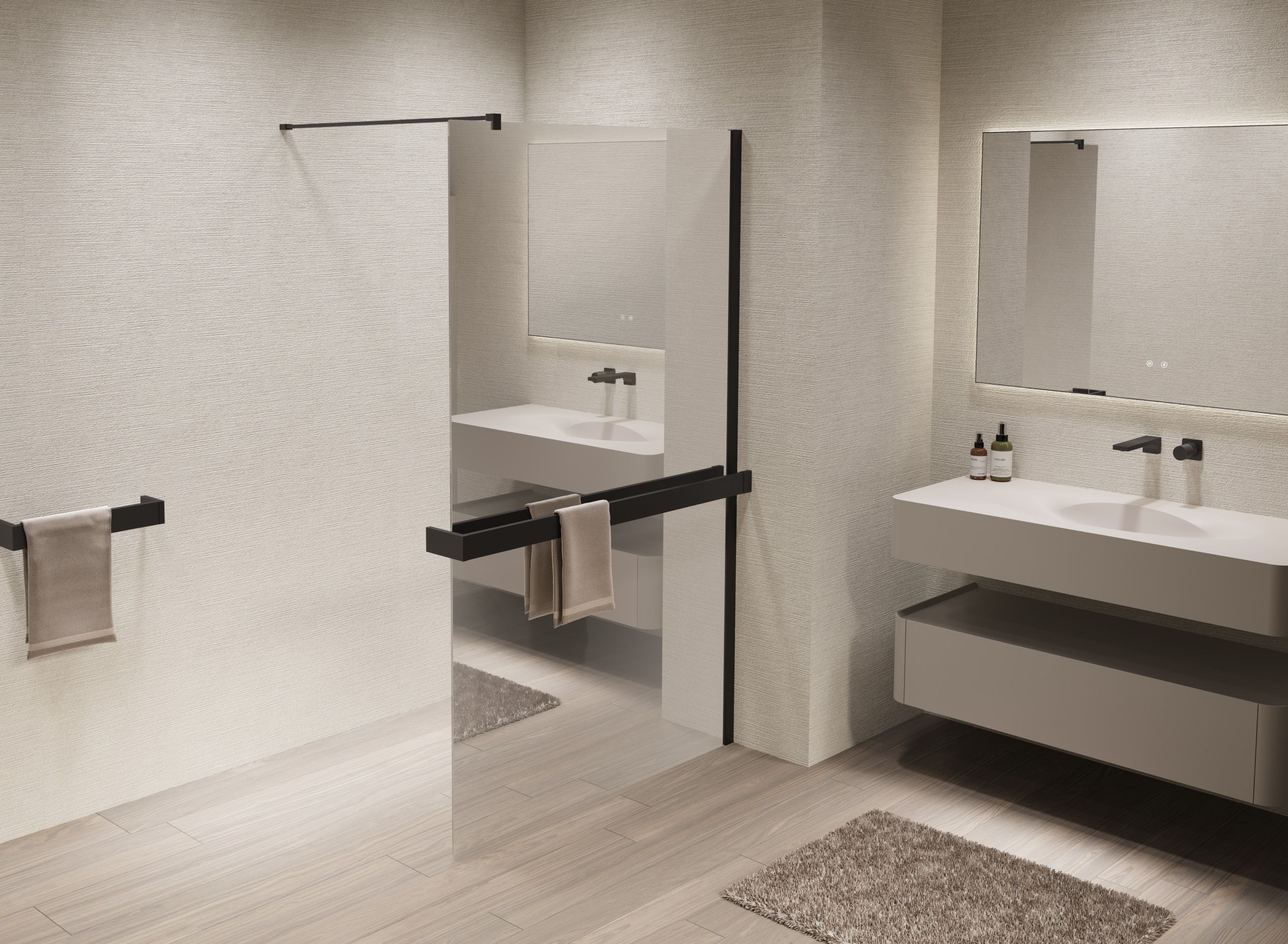 Душевая перегородка Vincea Walk-In VSW-1HR900MRB 90x200 черный матовый, зеркальное