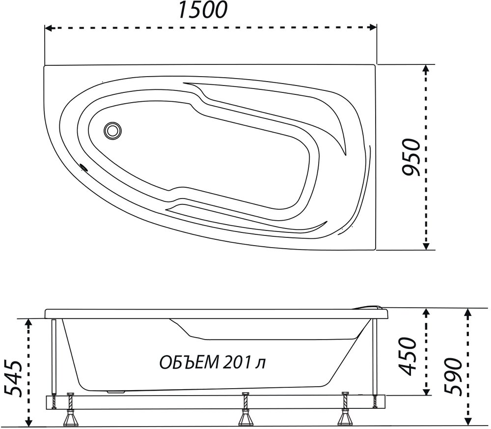 Акриловая ванна Тритон Мадрид 150x95 см L