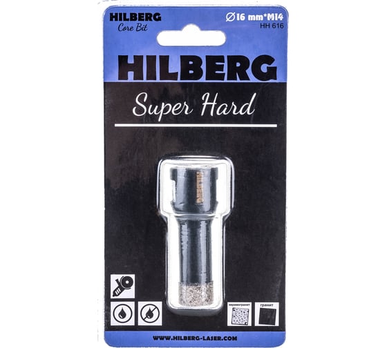 Коронка алмазная с воском по керамике и керамограниту Super Hard (16 мм; M14) Hilberg HH616