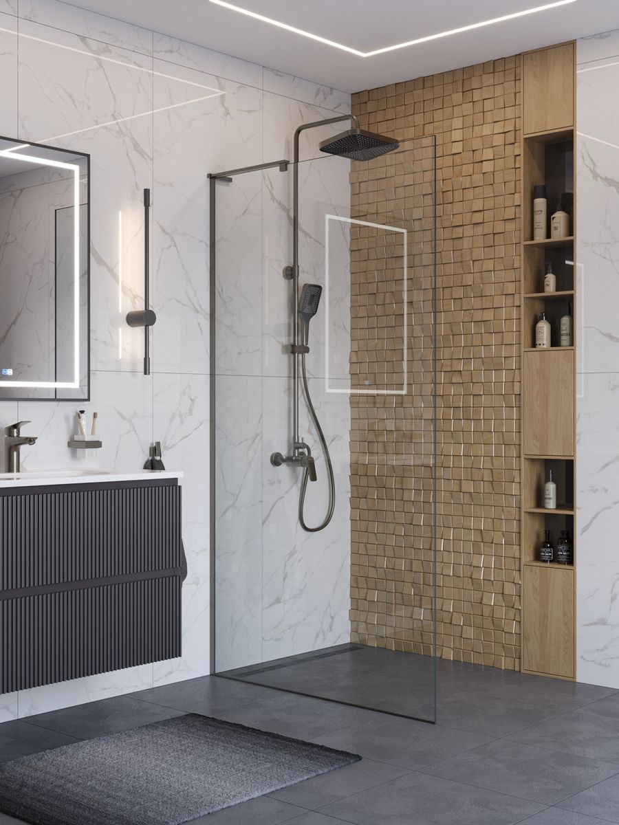 Душевая перегородка Belbagno UNO-L-1-TB-100-C-GM 100x200 прозрачная, оружейная сталь