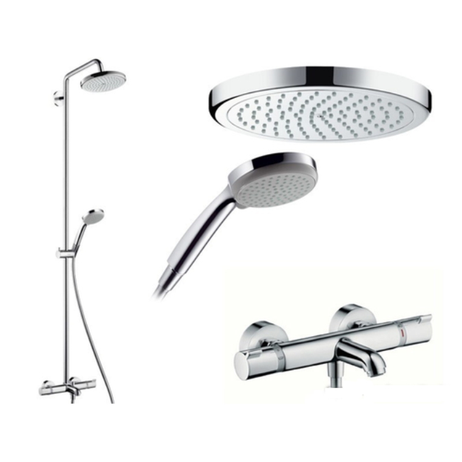 Система смесителем изливом. Hansgrohe Croma 220 Showerpipe 27223000. Hansgrohe Croma 220. Hansgrohe Croma 220 Showerpipe. Душевая стойка Hansgrohe Croma 220 Showerpipe 27223000 хром.