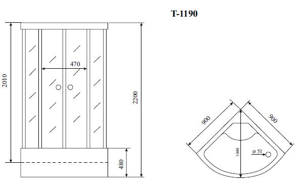 Душевая кабина Timo Standart T-6690 Black 90x90, четверть круга, черный