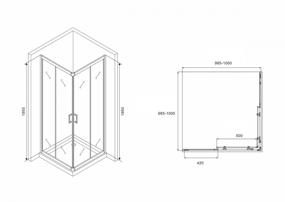 Душевой уголок Abber Schwarzer Diamant 100x100 AG02100B, прозрачный, профиль черный