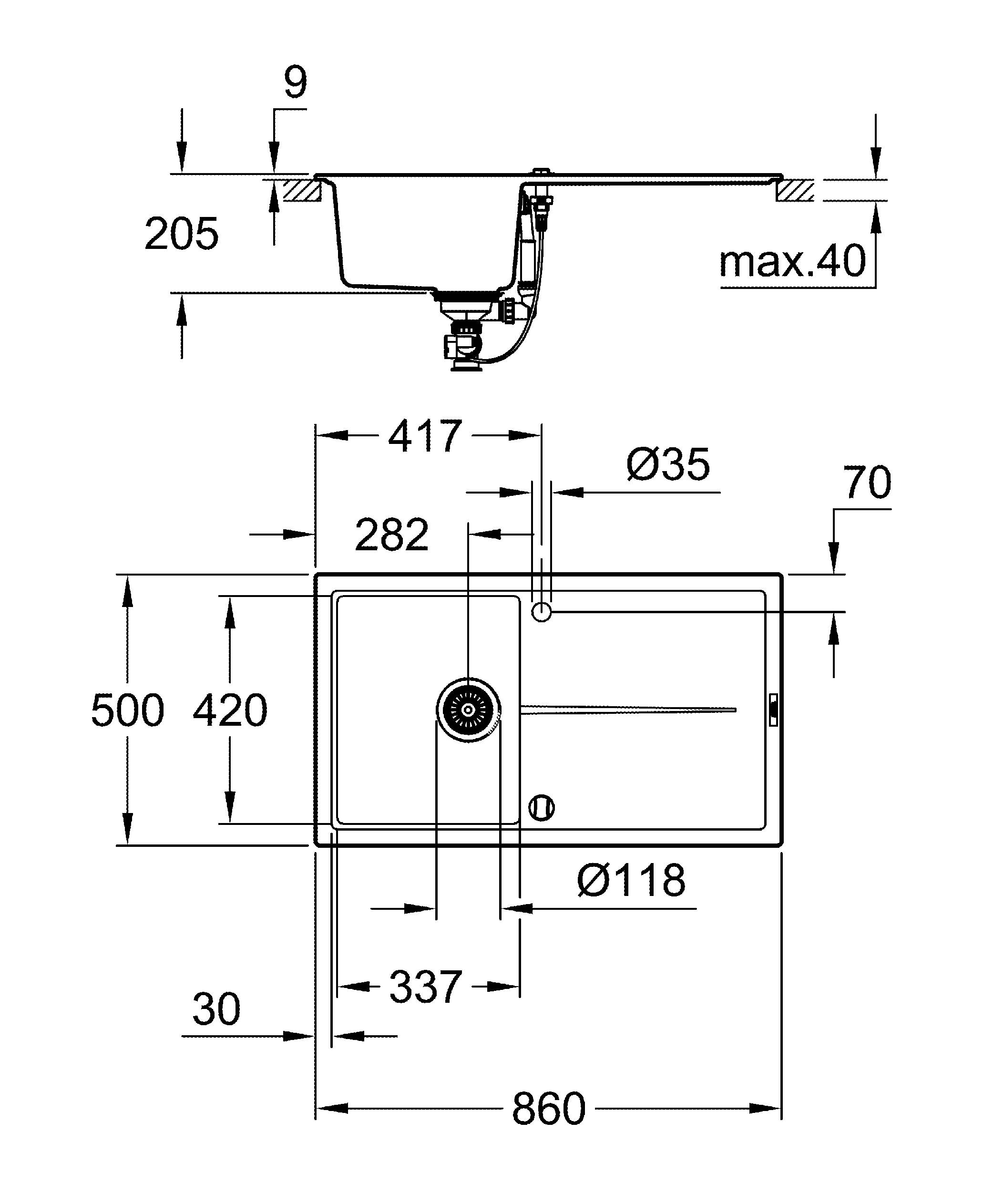 Кухонная мойка Grohe K400 31640AT0 86 см серый гранит