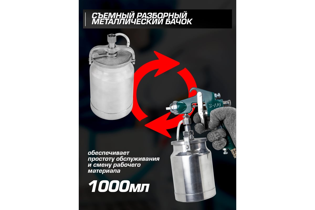 Краскораспылитель Rockforce с нижним металлическим бачком (бачок 1000 мл, сопло 1.8 мм) RF-S-770S(58780)