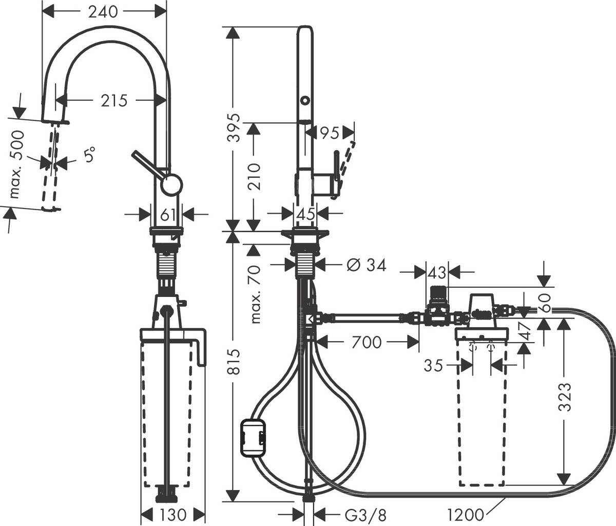 Смеситель для кухни Hansgrohe Aqittura 76803670 с подкл. к фильтру, матовый чёрный