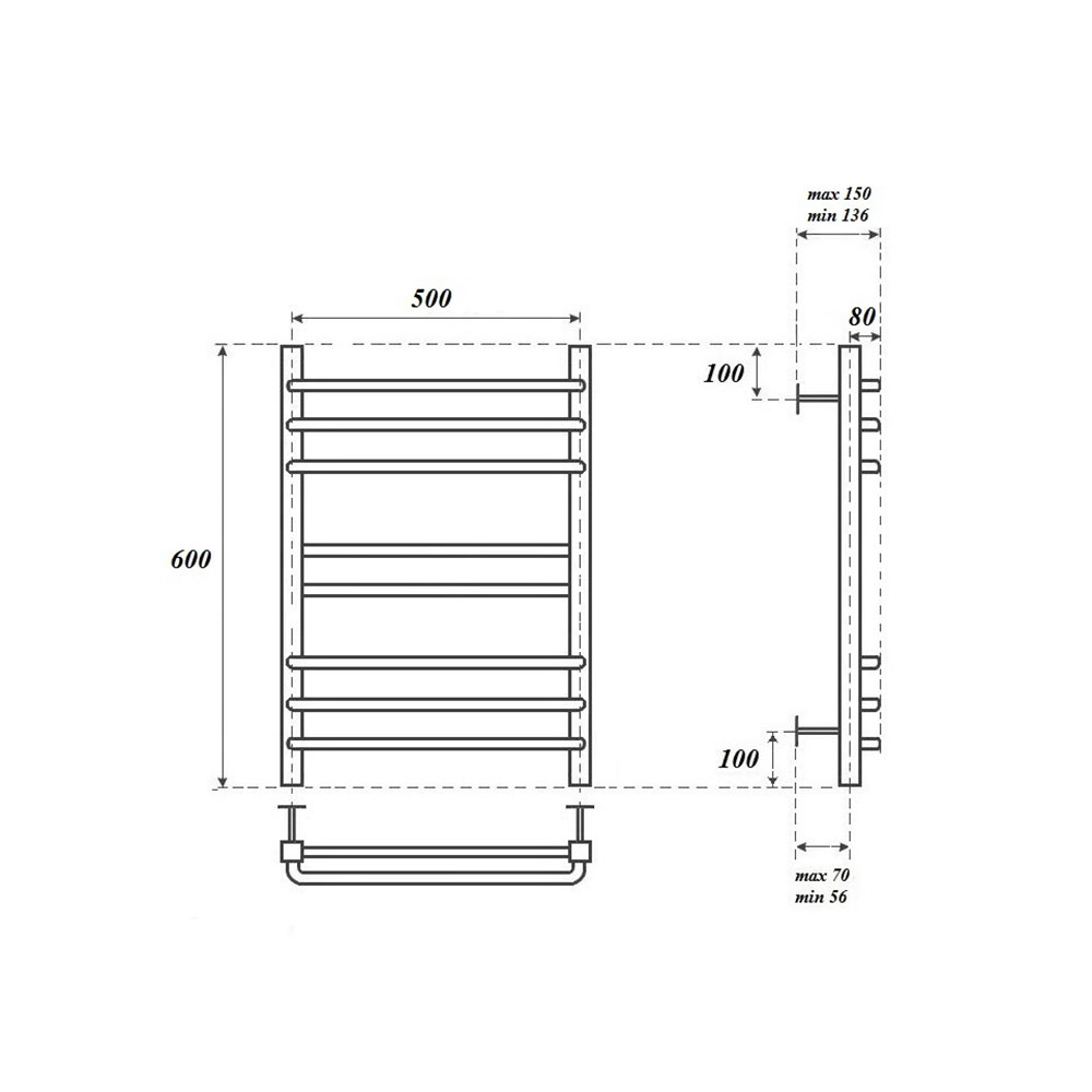 Полотенцесушитель водяной Point PN90156S П8 50x60, хром