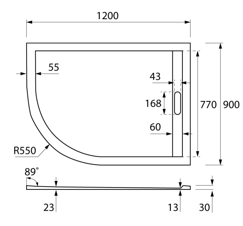 Поддон для душа Cezares TRAY-AS-RH-120/90-550-30-W-R 120x90 из мрамора, R