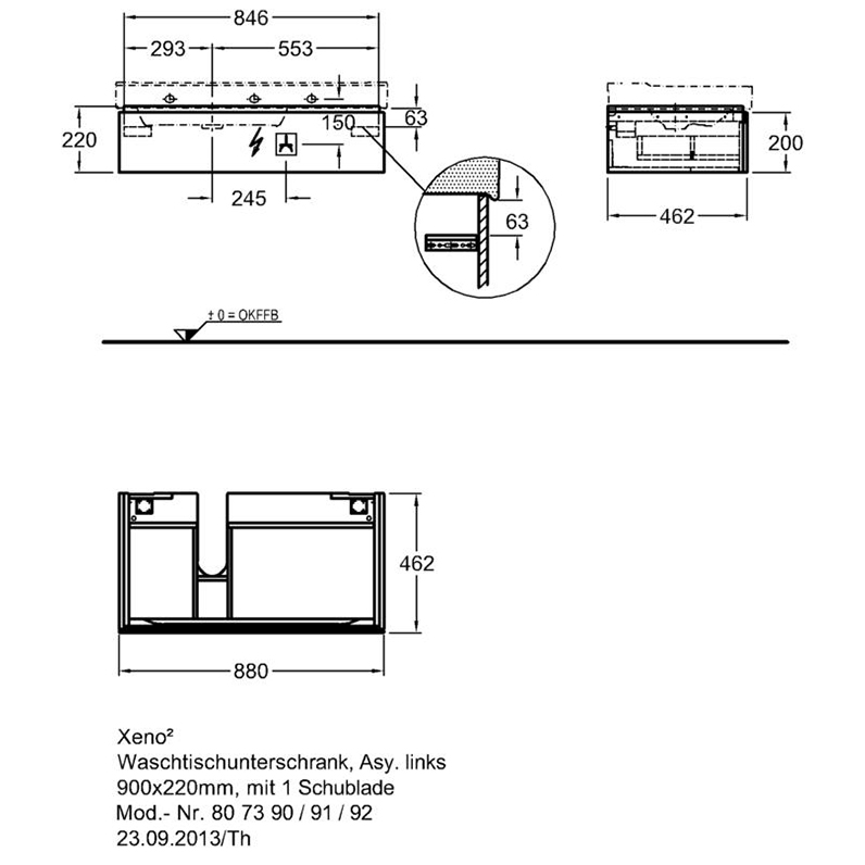 Тумба с раковиной Geberit Xeno² 88 см