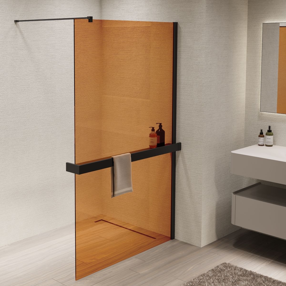 Душевая перегородка Vincea Walk-In VSW-1HR100GSB 100x200 черный матовый, янтарь