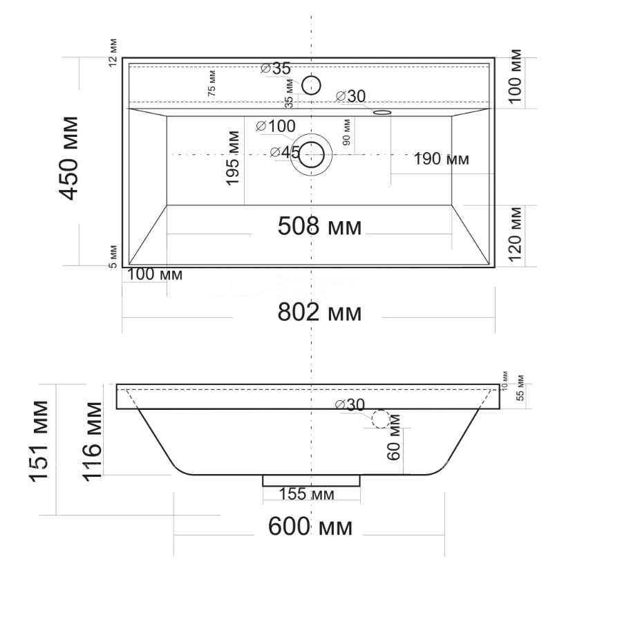 Тумба с раковиной AQUAme S1 80 см серый
