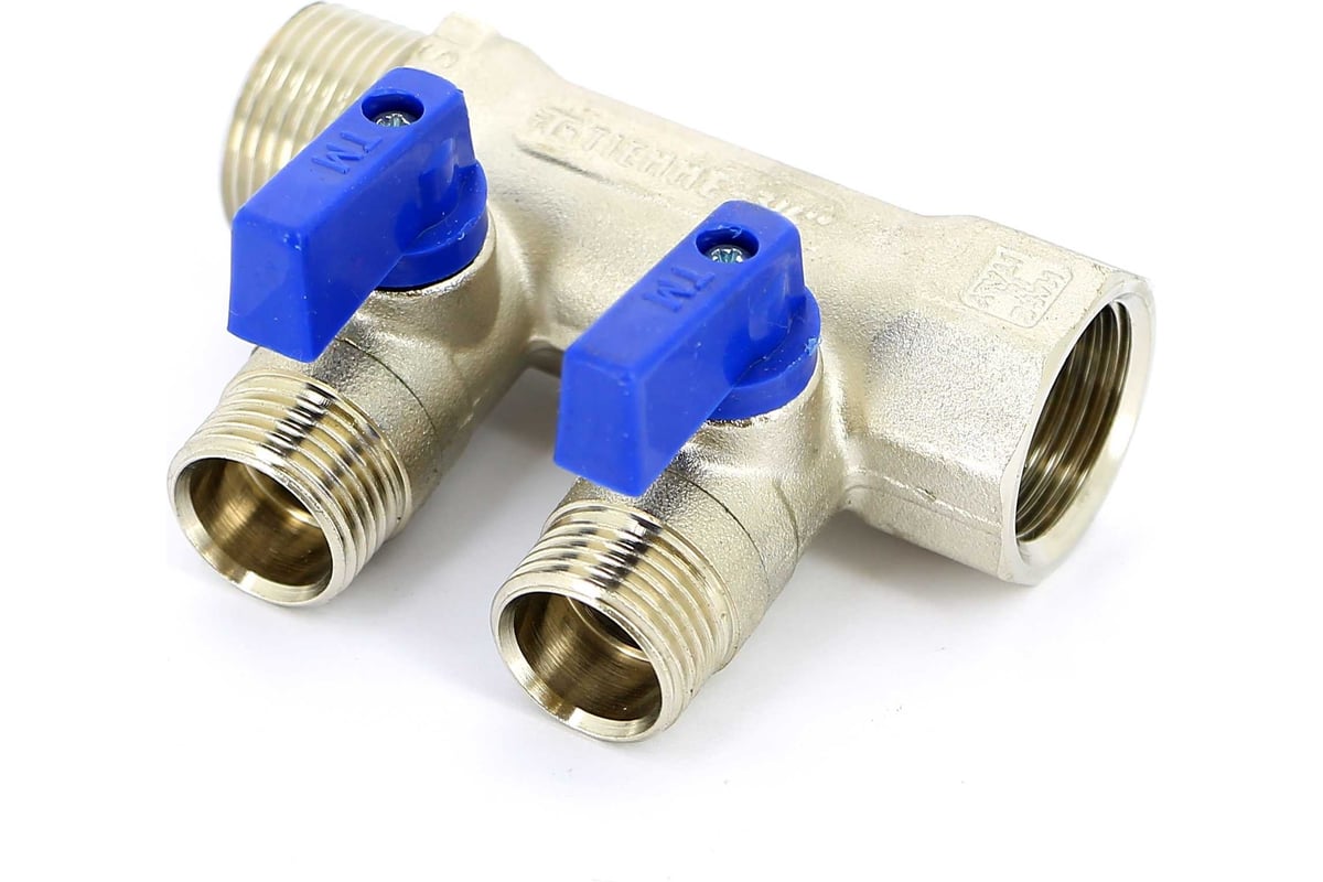 Коллектор Tiemme 2 отвода, с шаровыми клапанами 1х1/2"(16) (никель) 1820010 / 1832N160402