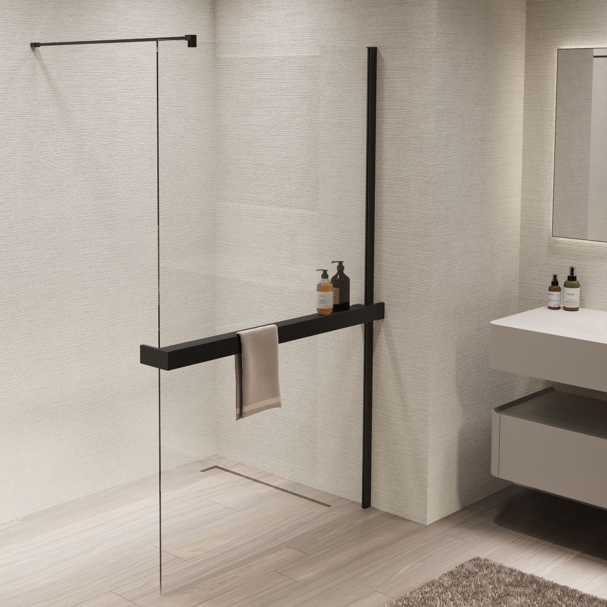 Душевая перегородка Vincea Walk-In VSW-1HR900CLB 90x200 черный матовый, прозрачное