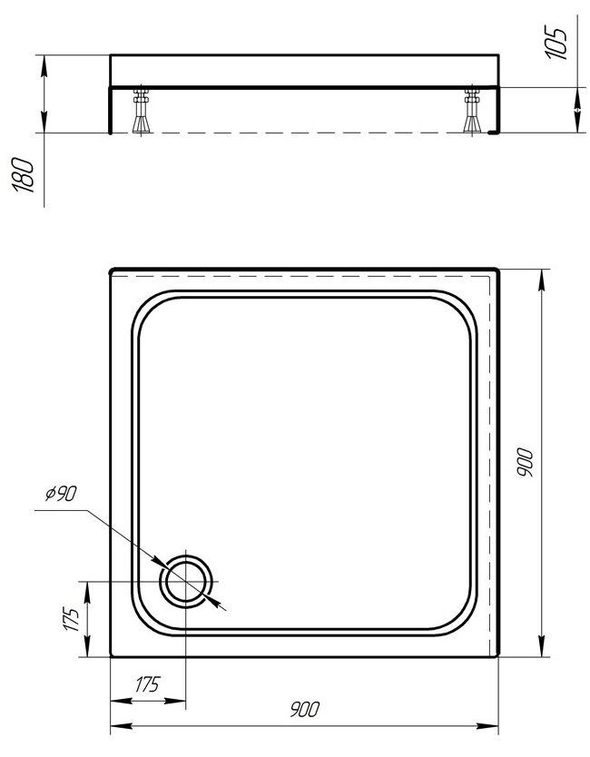 Поддон для душа Aquatek 90x90 с ножками