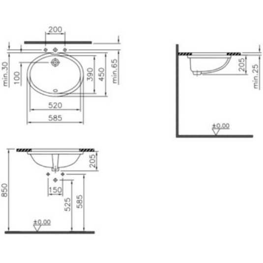 Раковина VitrA Arkitekt 58.5 см, арт.6069B003-0012 с переливом