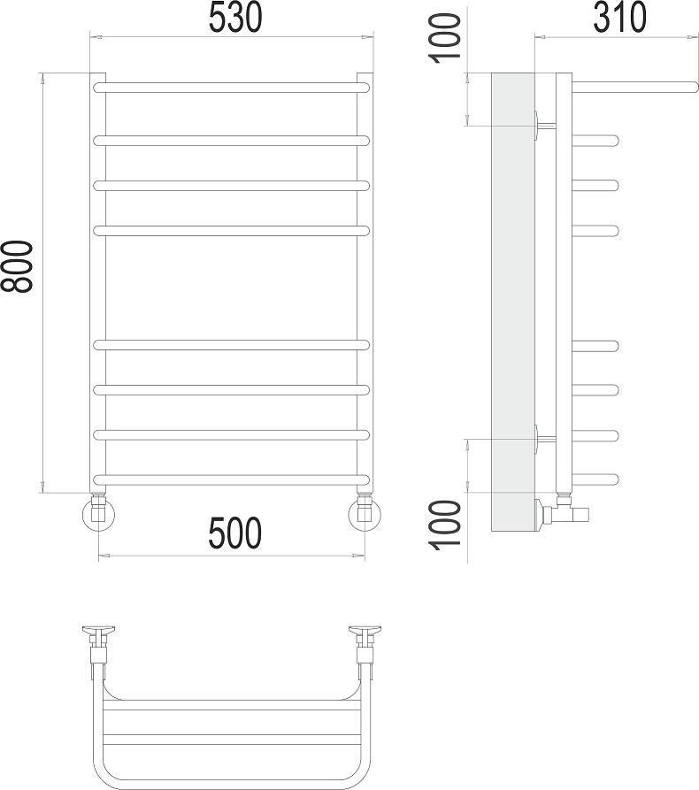 Полотенцесушитель водяной Terminus Арктур П8 500x800, 4670078529466 c полкой