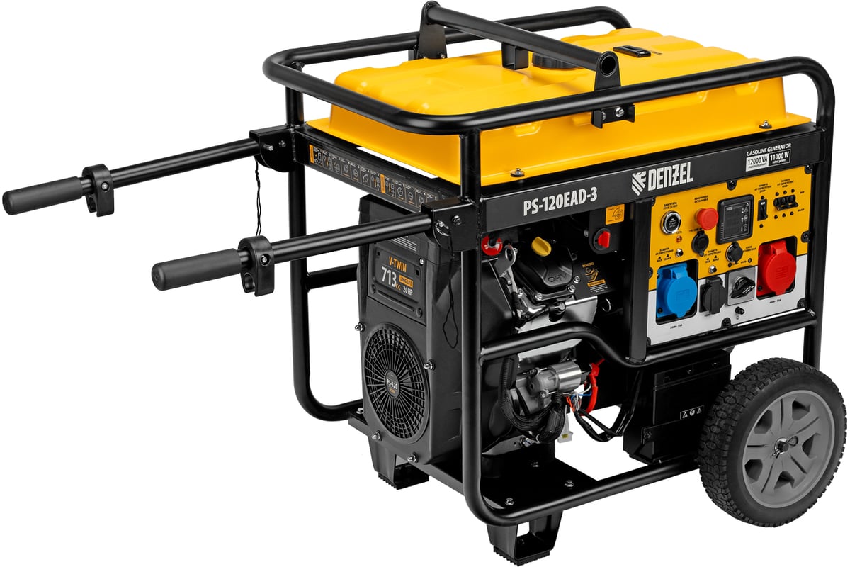 Бензиновый генератор Denzel PS-120EAD-3 12 кВт, 230/400 В, 40 л, разъём ATS, переключение режима, электростартер 946984