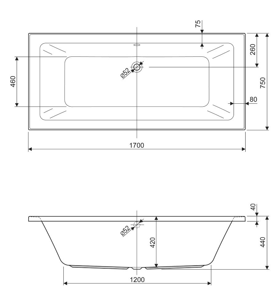 Акриловая ванна Cezares Plane Mini 170x75