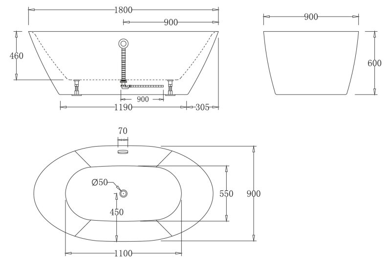 Акриловая ванна BelBagno BB68-1800 180x90 см