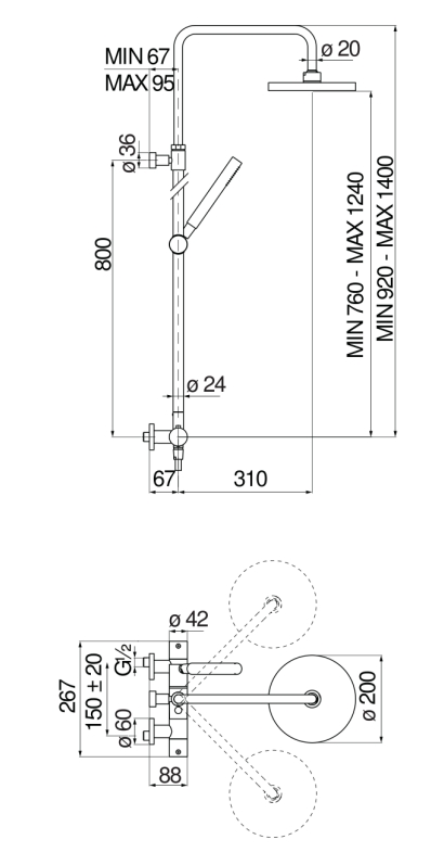 Душевая стойка Nobili Velis VE125030/50CR с термостатом, Chrome