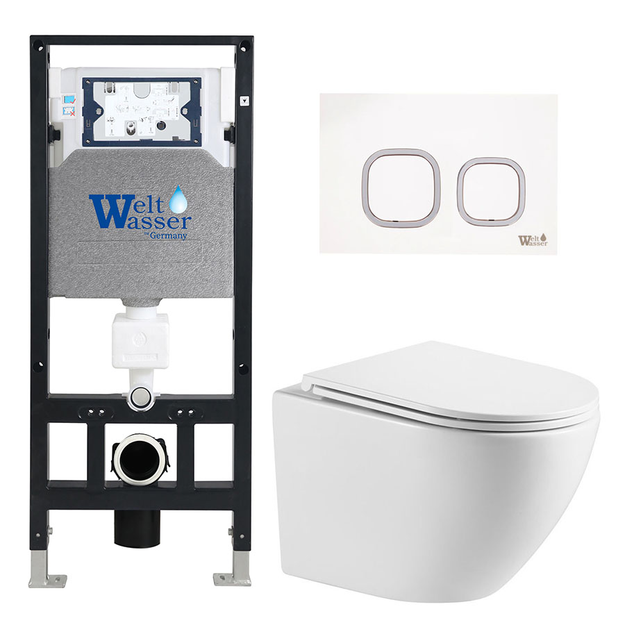 Комплект Weltwasser 10000011305 унитаз Merzbach 043 GL-WT + инсталляция + кнопка Amberg RD-WT