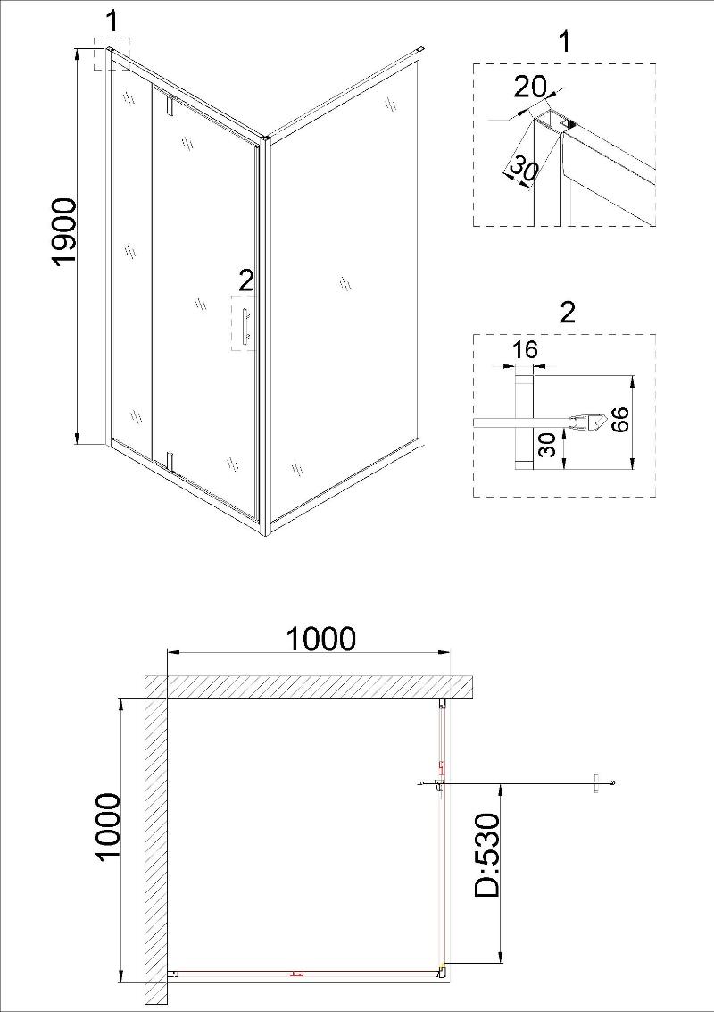 Душевой уголок Niagara Nova NG-0200-08 BLACK 100x100 прозрачный, черный