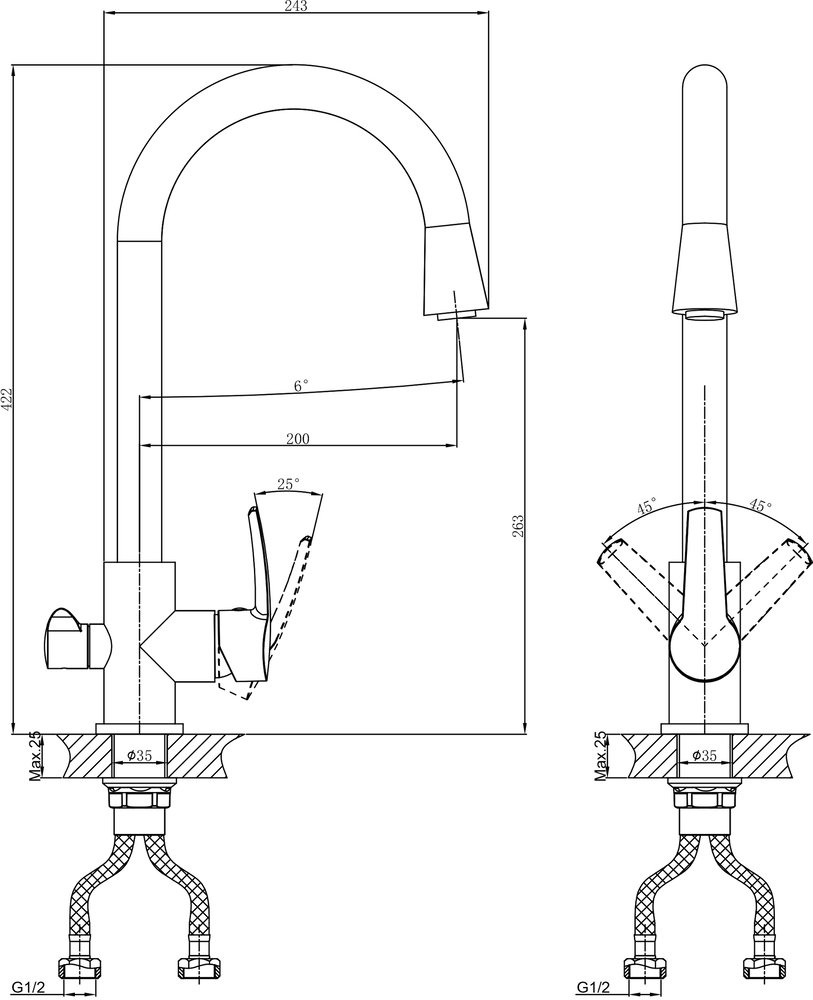 Смеситель для кухни D&K Rhein Valerius DA1361601 подключение к фильтру, хром